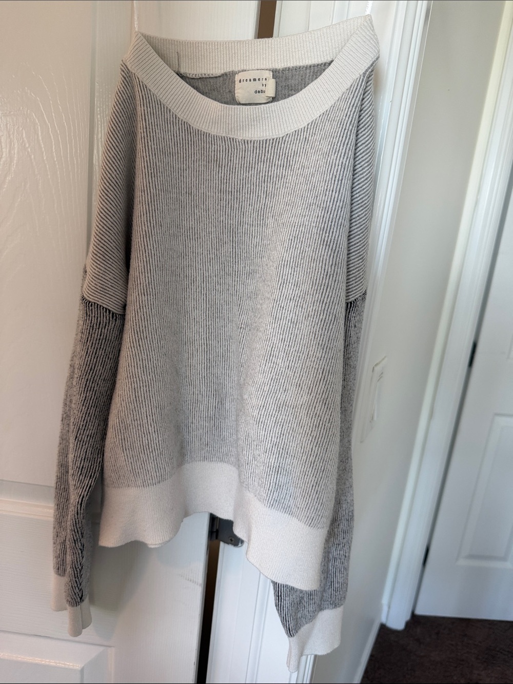 Light Gray Ribbed Knit Women's Sweater